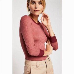 Free People Good On You Solid Red Ribbed Top L NWT